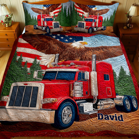 Keep On Truckin - Personalized Bald Eagle Quilt Set