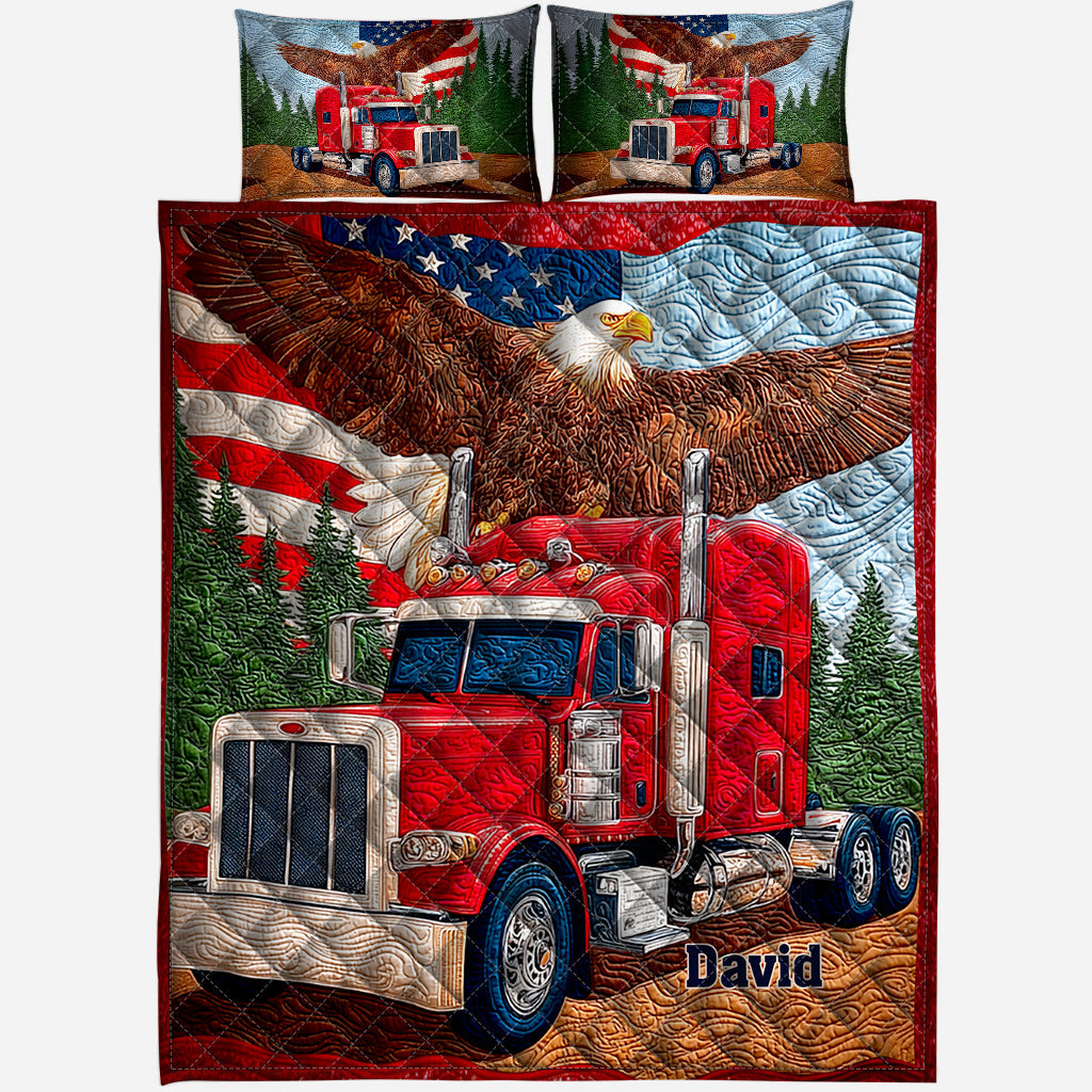Keep On Truckin - Personalized Bald Eagle Quilt Set