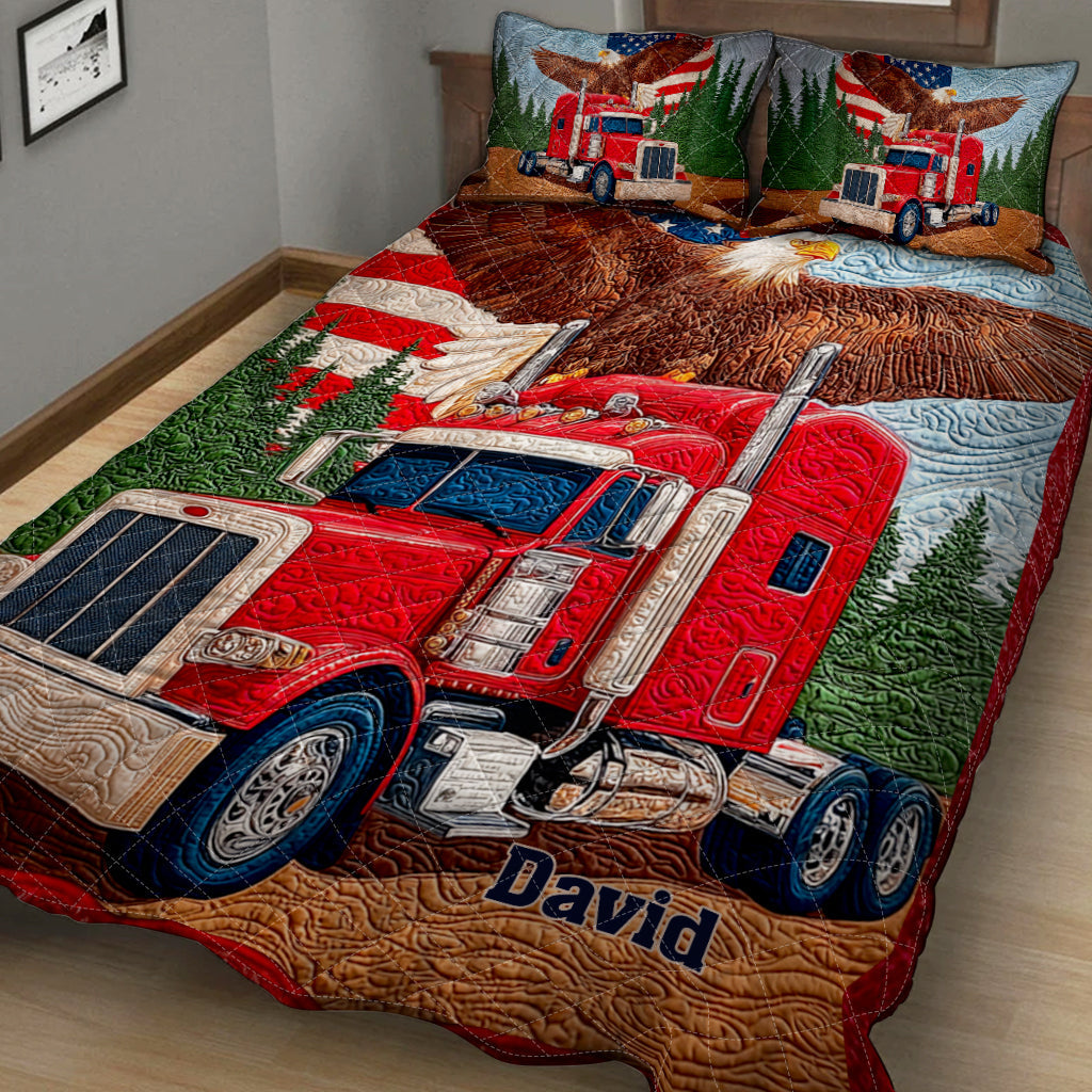 Keep On Truckin - Personalized Bald Eagle Quilt Set