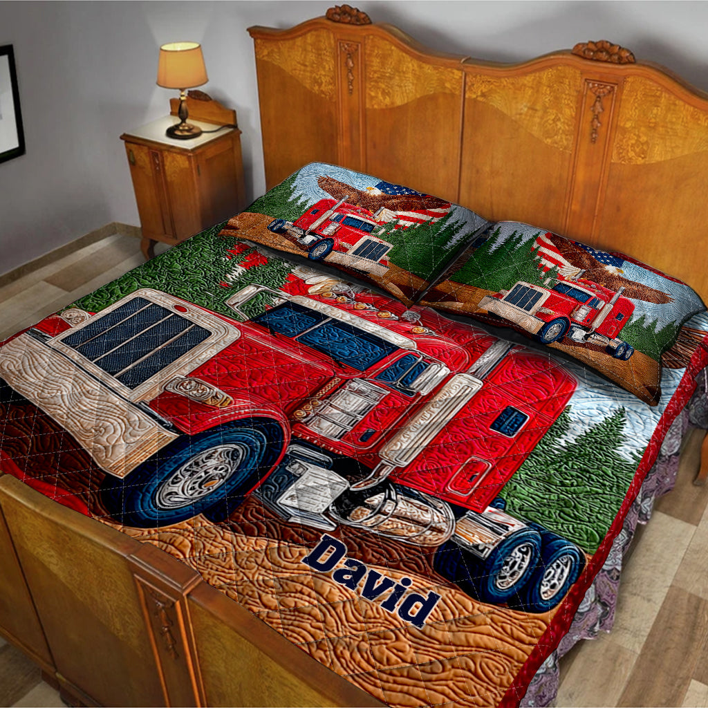 Keep On Truckin - Personalized Bald Eagle Quilt Set