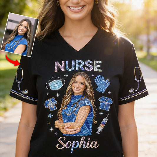 Custom Any Photo, Any Title - Personalized Nurse Fully Printed V-Neck T-Shirt
