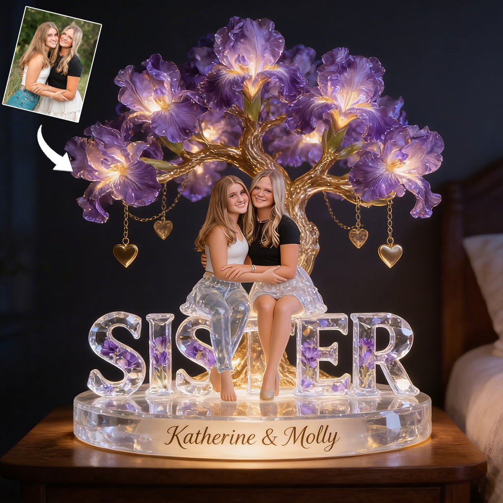Custom Any Photo Sister Forever - Personalized Sister Acrylic LED Night Light