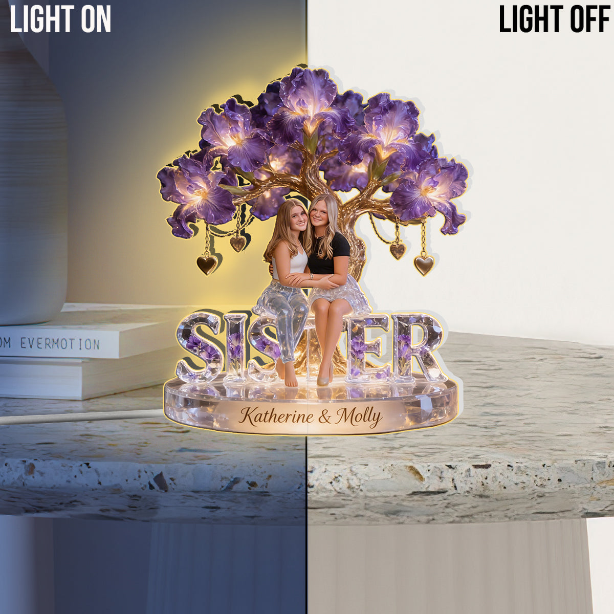 Custom Any Photo Sister Forever - Personalized Sister Acrylic LED Night Light