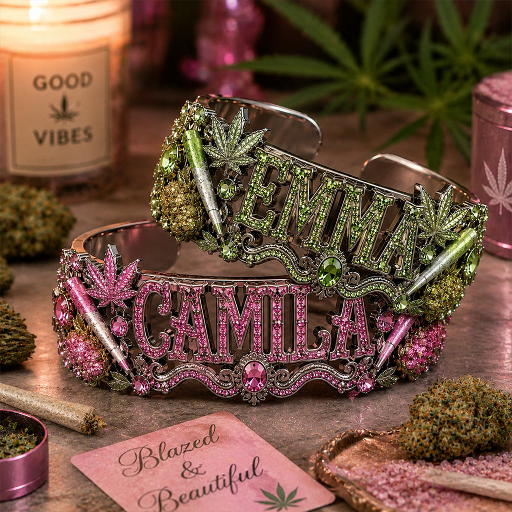 Stoner Girl - Personalized Weed Shaped Cuff Bracelet