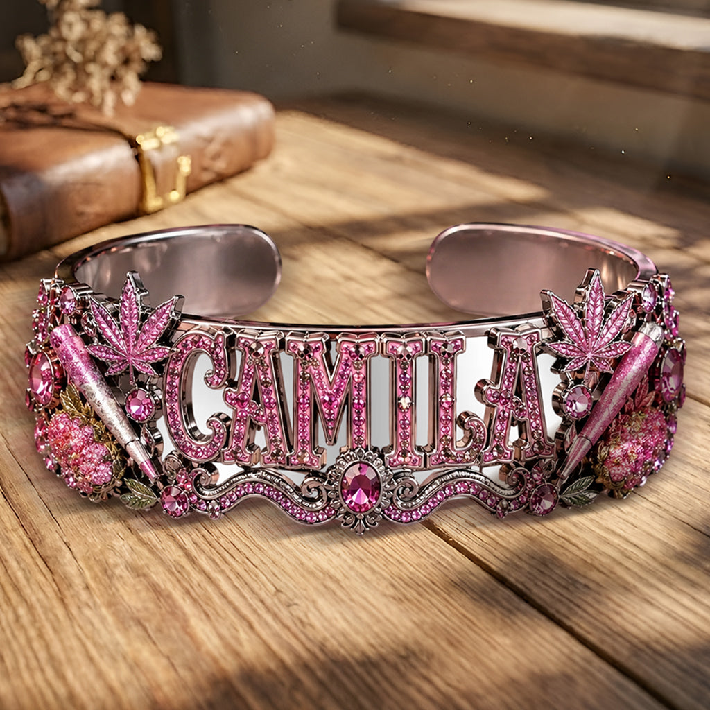 Stoner Girl - Personalized Weed Shaped Cuff Bracelet