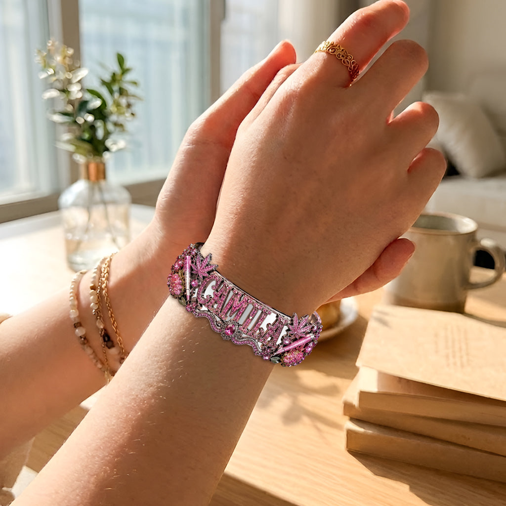 Stoner Girl - Personalized Weed Shaped Cuff Bracelet