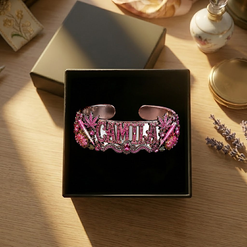 Stoner Girl - Personalized Weed Shaped Cuff Bracelet