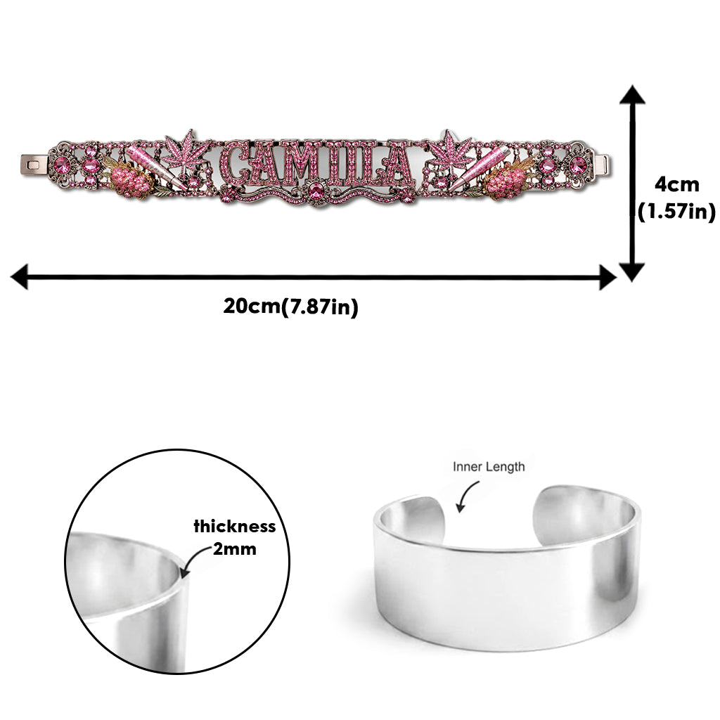 Stoner Girl - Personalized Weed Shaped Cuff Bracelet