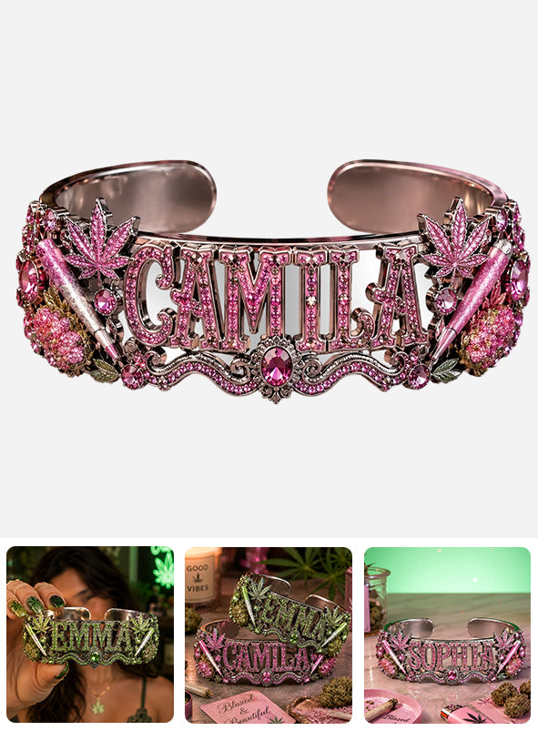 Stoner Girl - Personalized Weed Shaped Cuff Bracelet