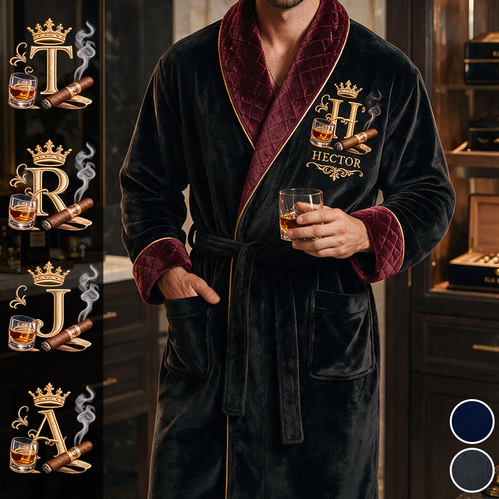 Personalized Luxury Whiskey Cigar Robe - Personalized Whisky Pajama Kimono Robe