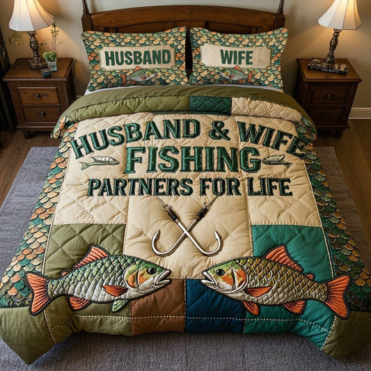 Husband & Wife Fishing Partners For Life - Personalized Fishing Quilt Set