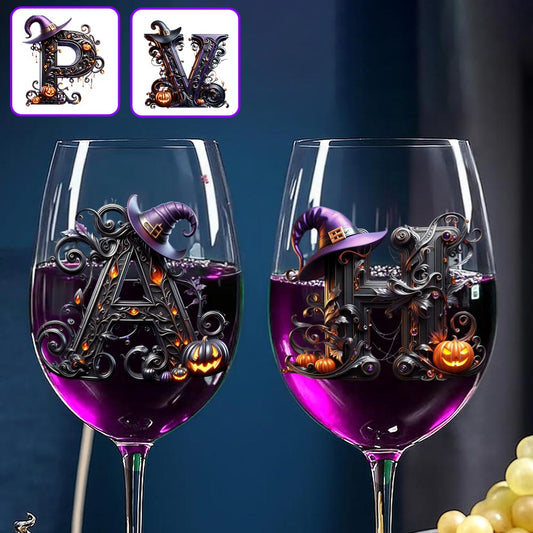 Witch Name Initial Letter - Personalized Witch Wine Glass With Long Stem