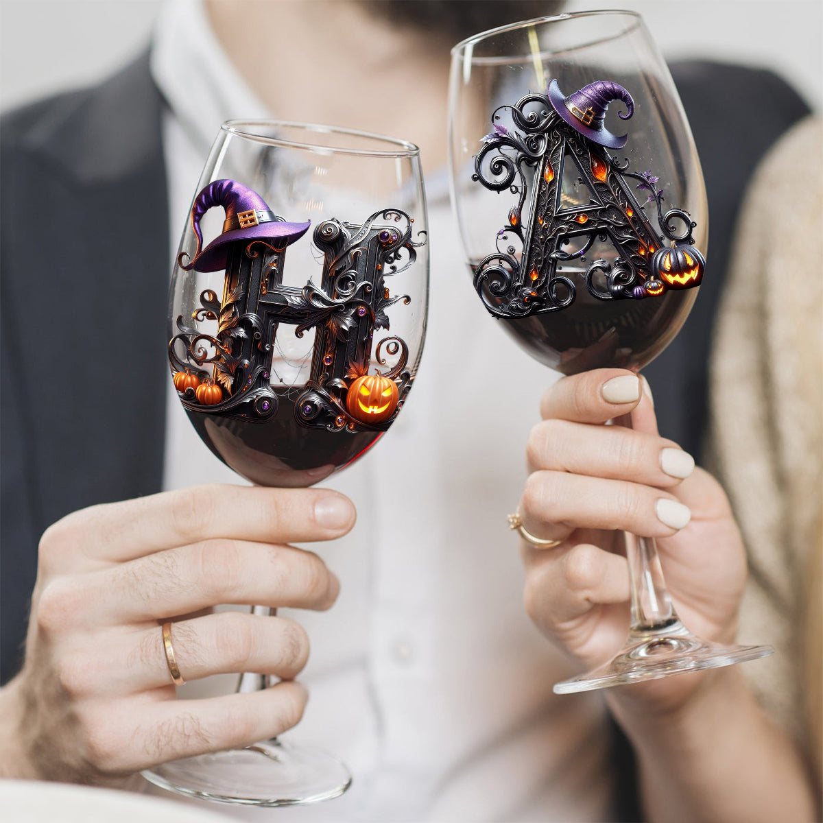 Witch Name Initial Letter - Personalized Witch Wine Glass With Long Stem