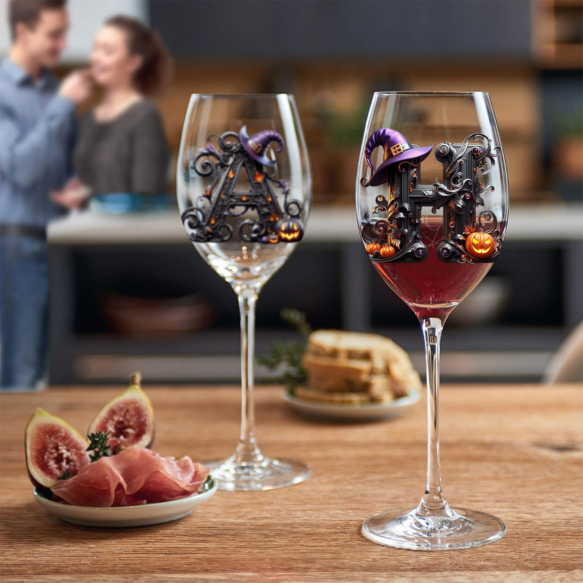 Witch Name Initial Letter - Personalized Witch Wine Glass With Long Stem