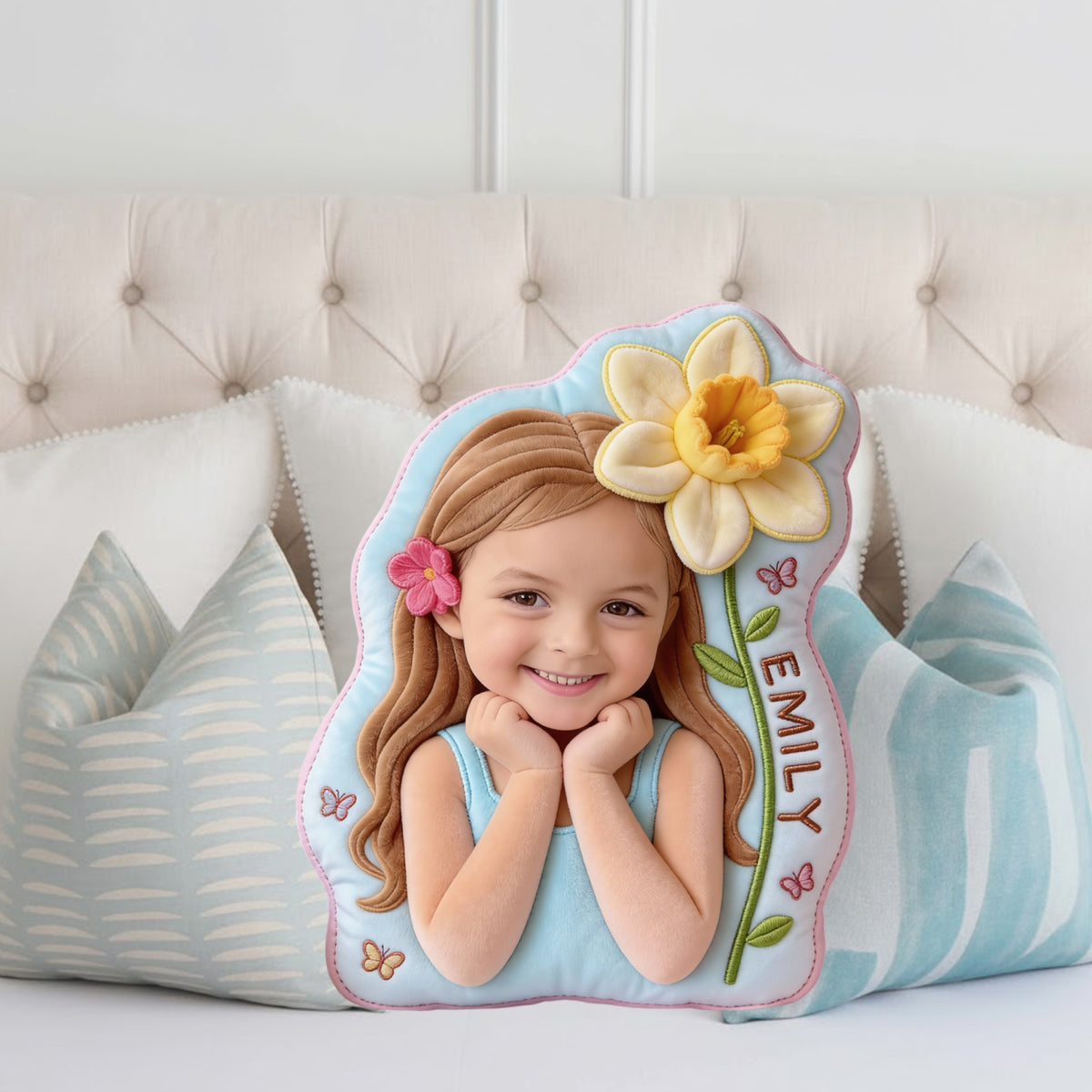 Birth Flower - Personalized Kid Faux Fur Shaped Pillow
