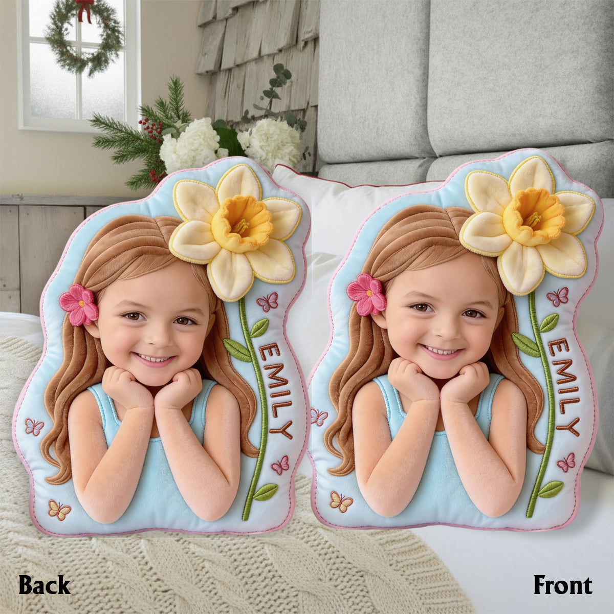 Birth Flower - Personalized Kid Faux Fur Shaped Pillow