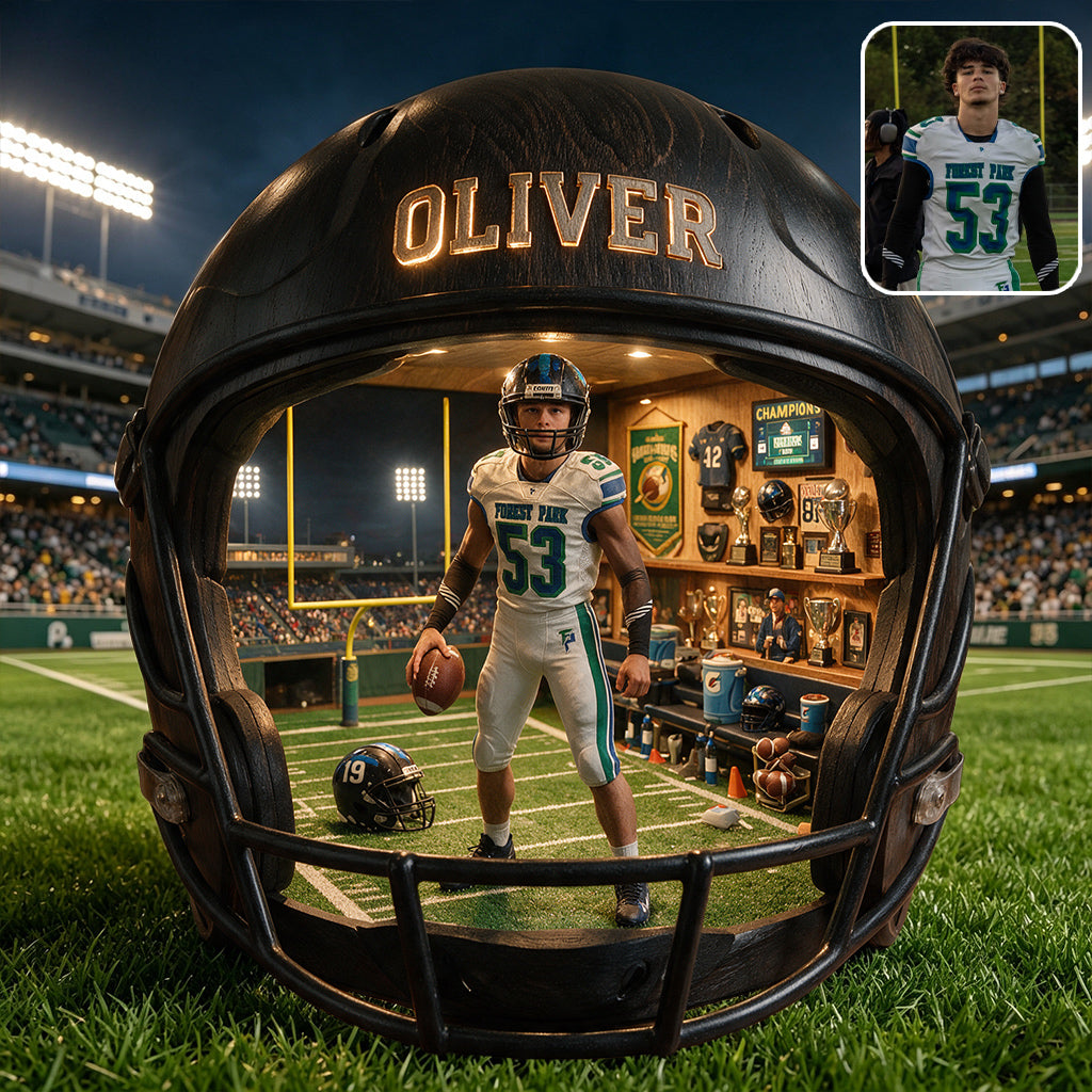 Game On - Personalized Football Wooden Light Shadow Box