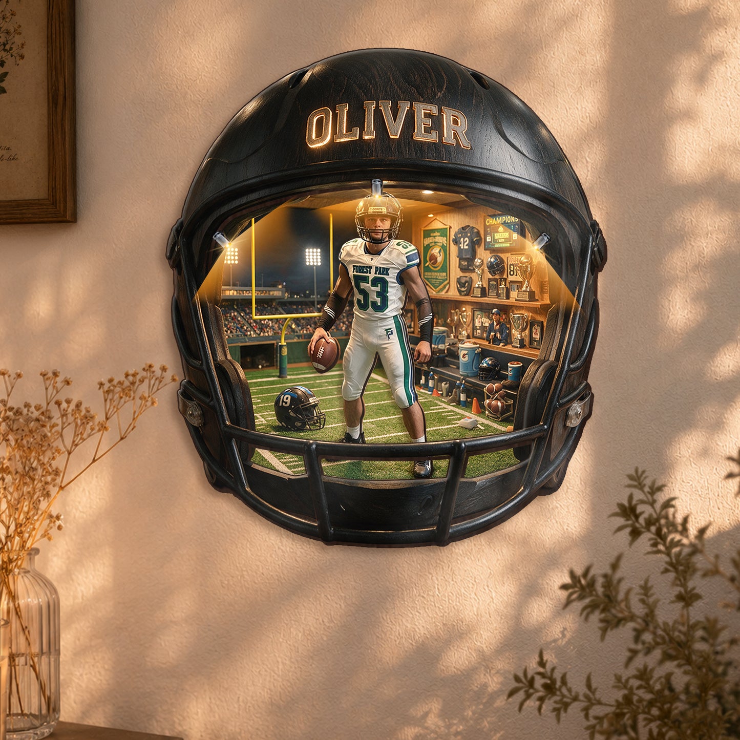Game On - Personalized Football Wooden Light Shadow Box