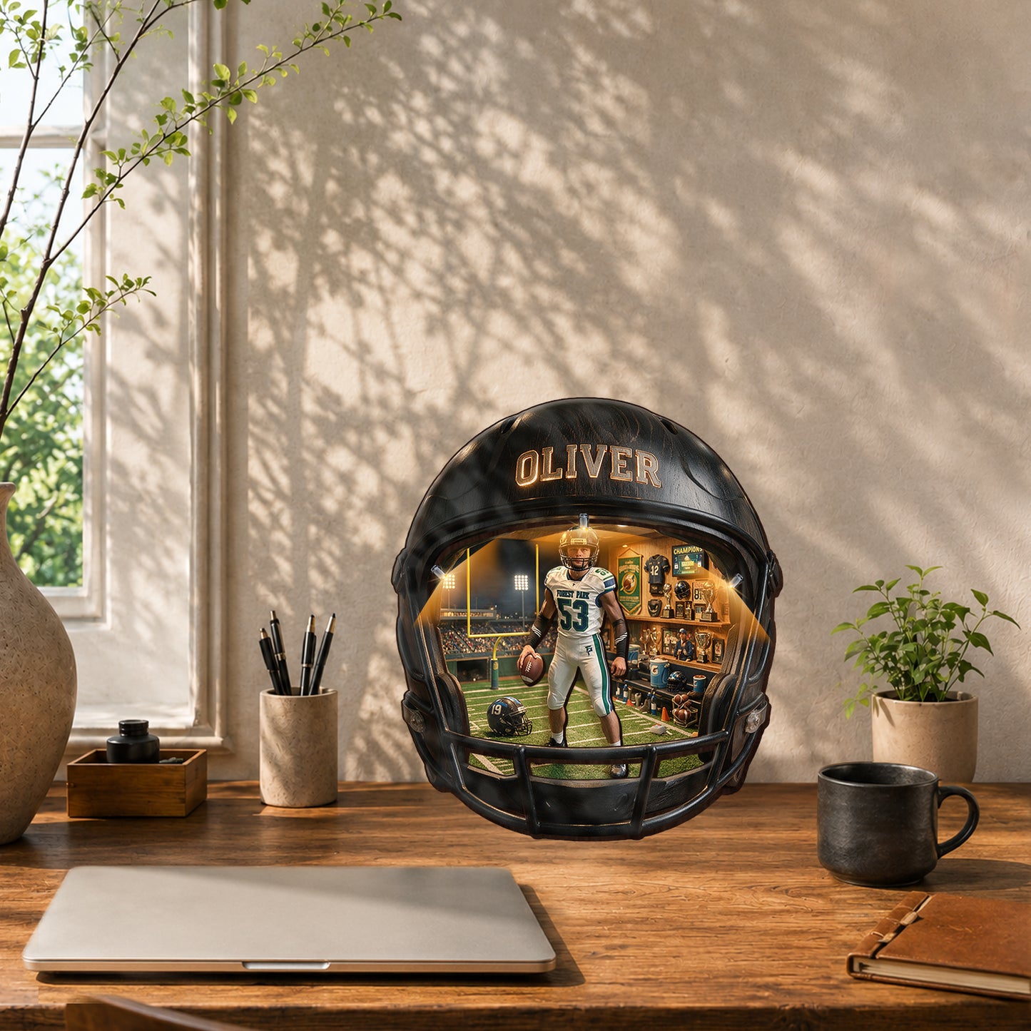 Game On - Personalized Football Wooden Light Shadow Box
