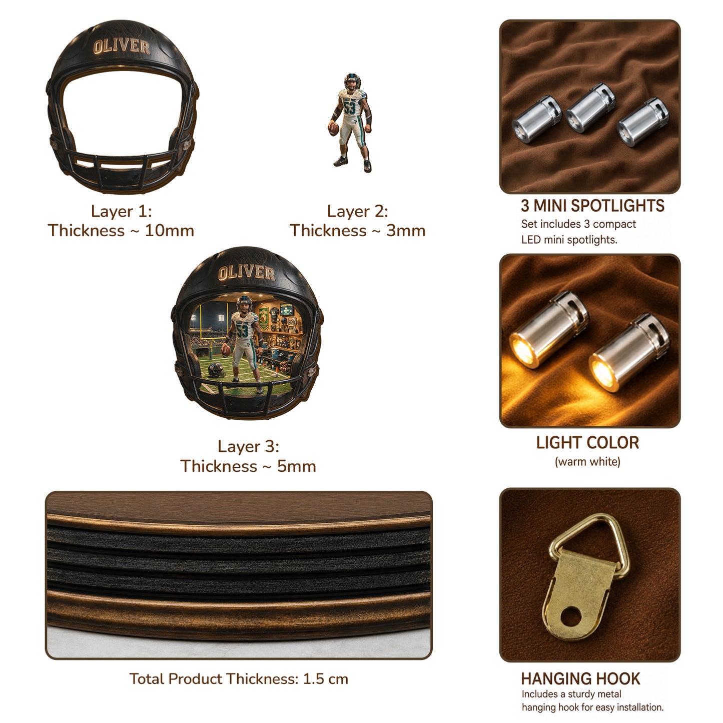 Game On - Personalized Football Wooden Light Shadow Box