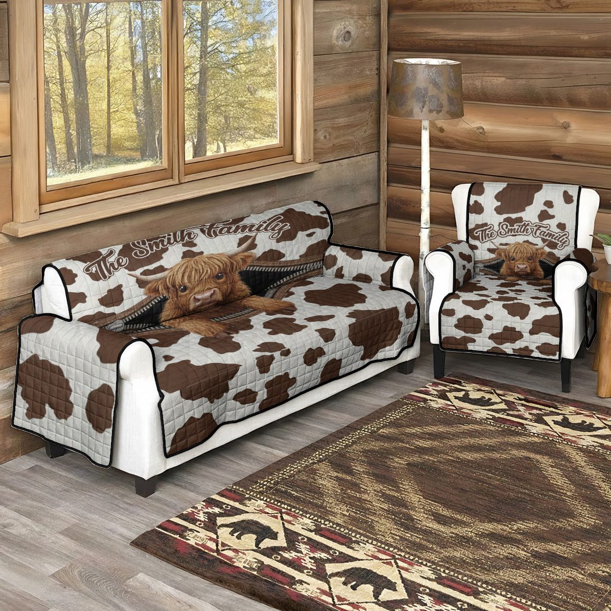 Cute Highland Cow - Personalized Highland Cow Quilted Sofa/Couch Cover