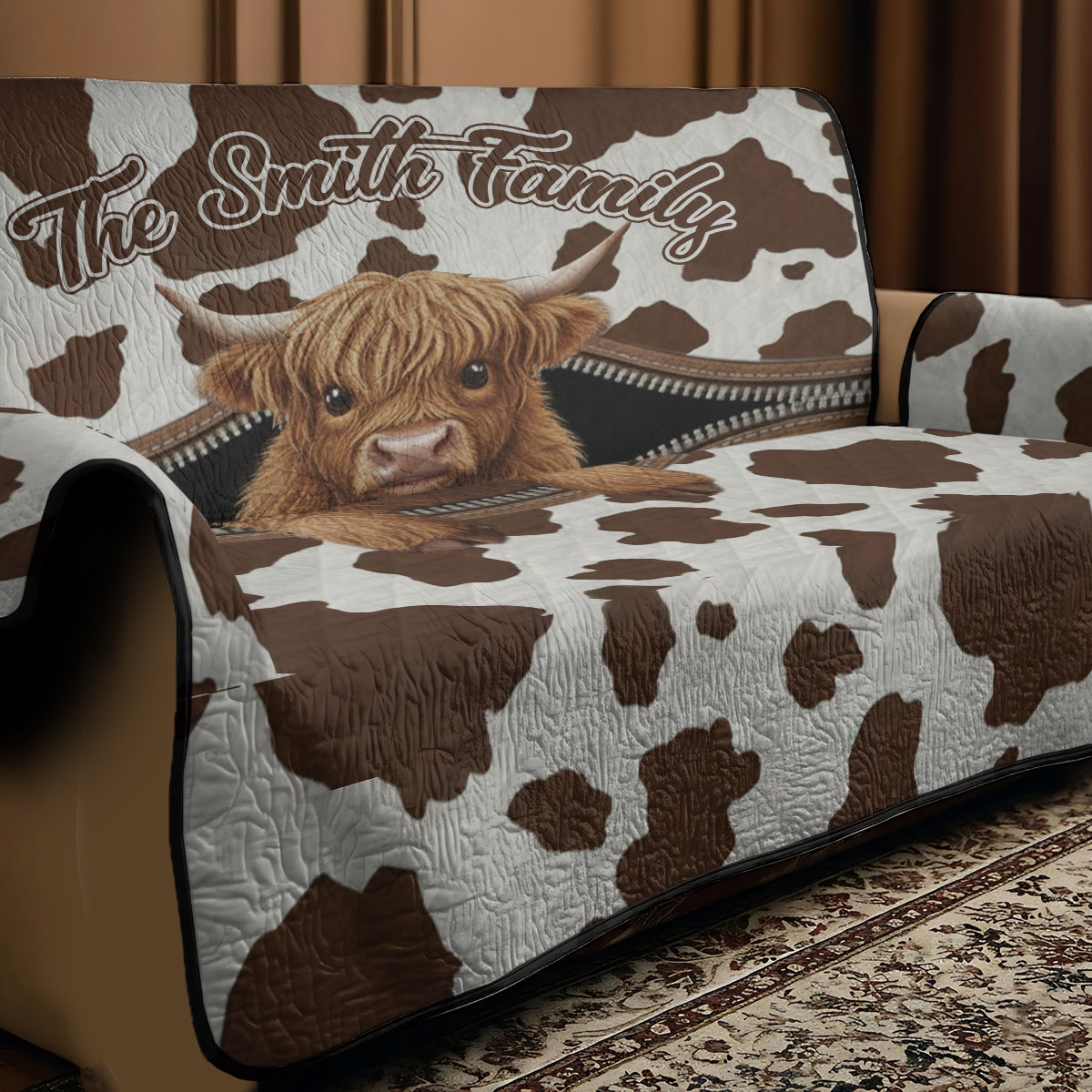 Cute Highland Cow - Personalized Highland Cow Quilted Sofa/Couch Cover