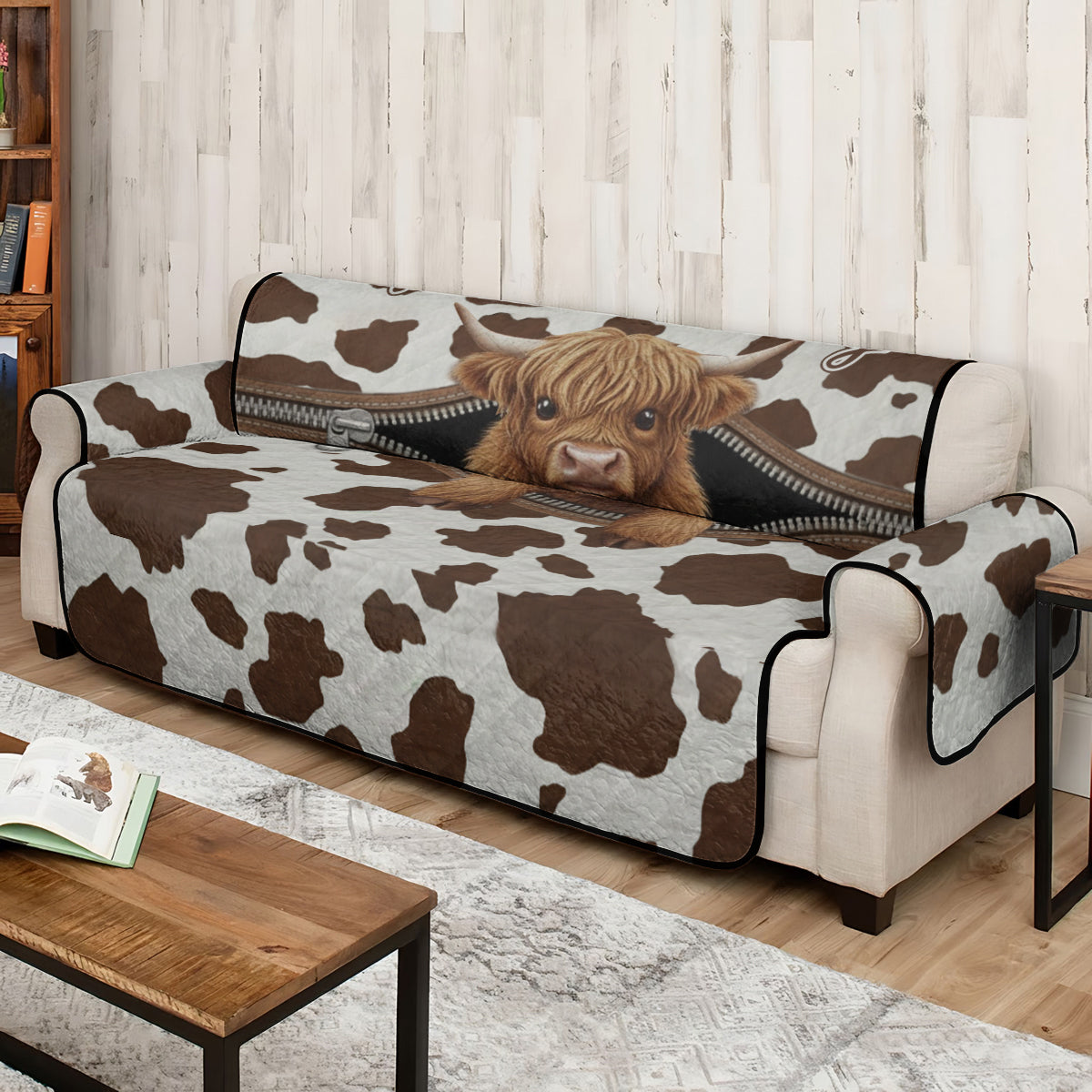 Cute Highland Cow - Personalized Highland Cow Quilted Sofa/Couch Cover
