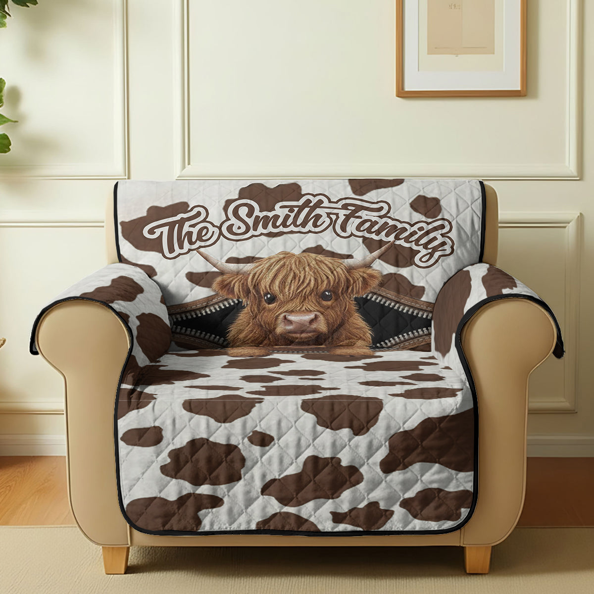 Cute Highland Cow - Personalized Highland Cow Quilted Sofa/Couch Cover
