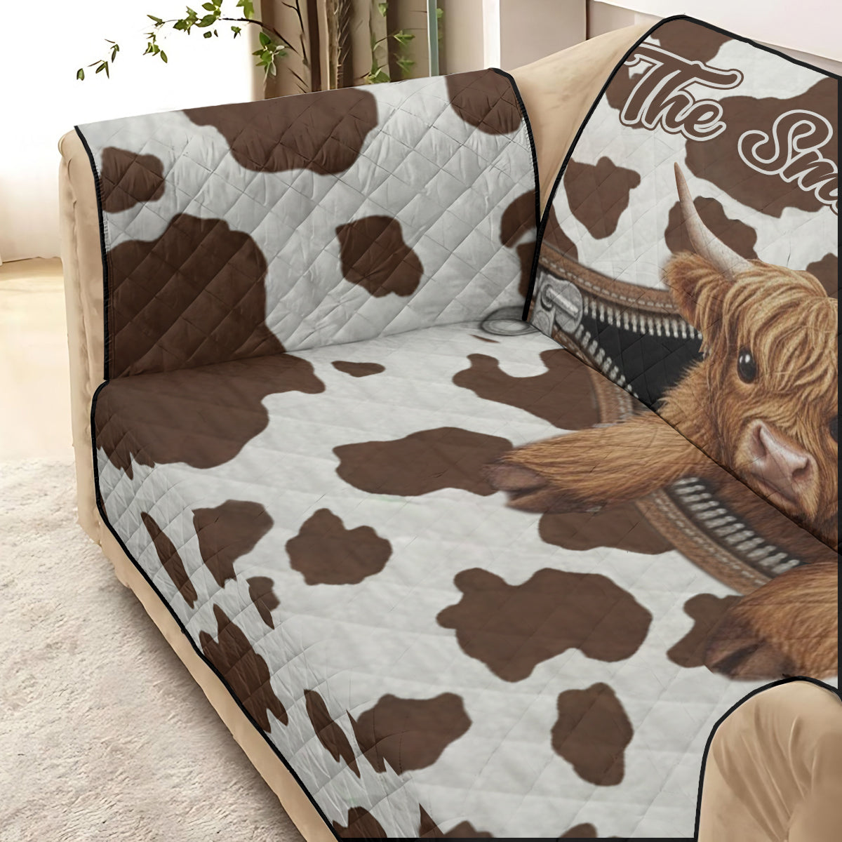 Cute Highland Cow - Personalized Highland Cow Quilted Sofa/Couch Cover
