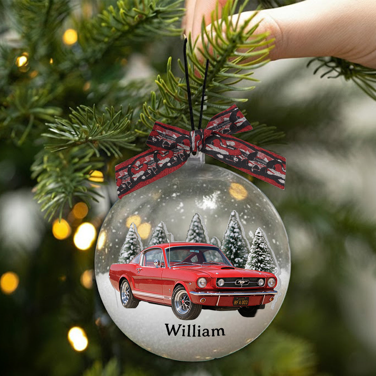 Vehicle Keepsake - Personalized Car Lover Snow Globe Ornament With Bow