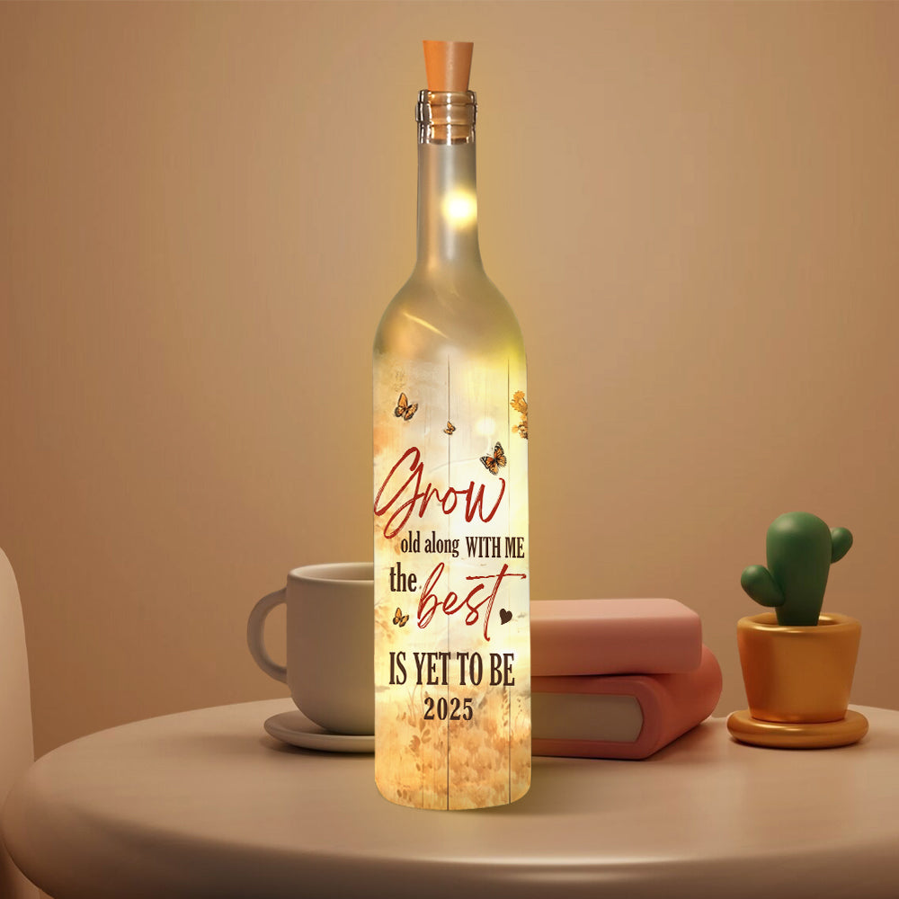 Grow Old Along With Me - Personalized Couple Wine Bottle Lamp