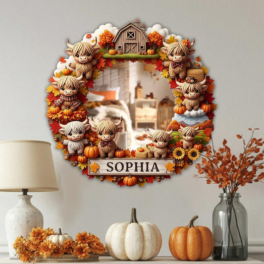 Autumn Highland Cows - Personalized Highland Cow Wall Hanging Mirror
