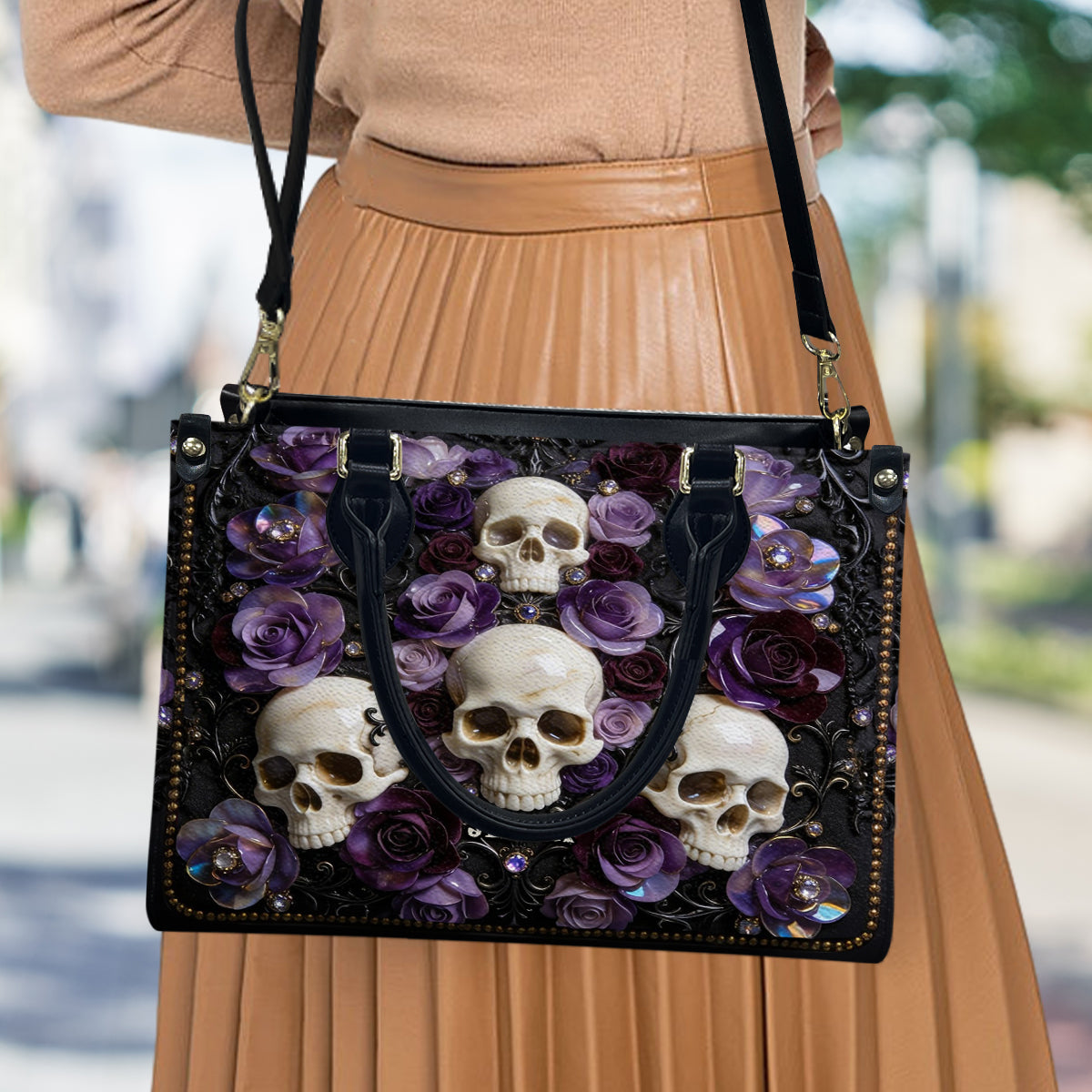 Skull And Roses - Personalized Skull Leather Handbag