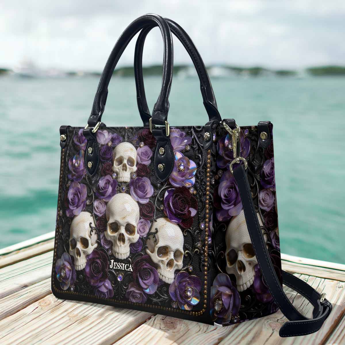 Skull And Roses - Personalized Skull Leather Handbag
