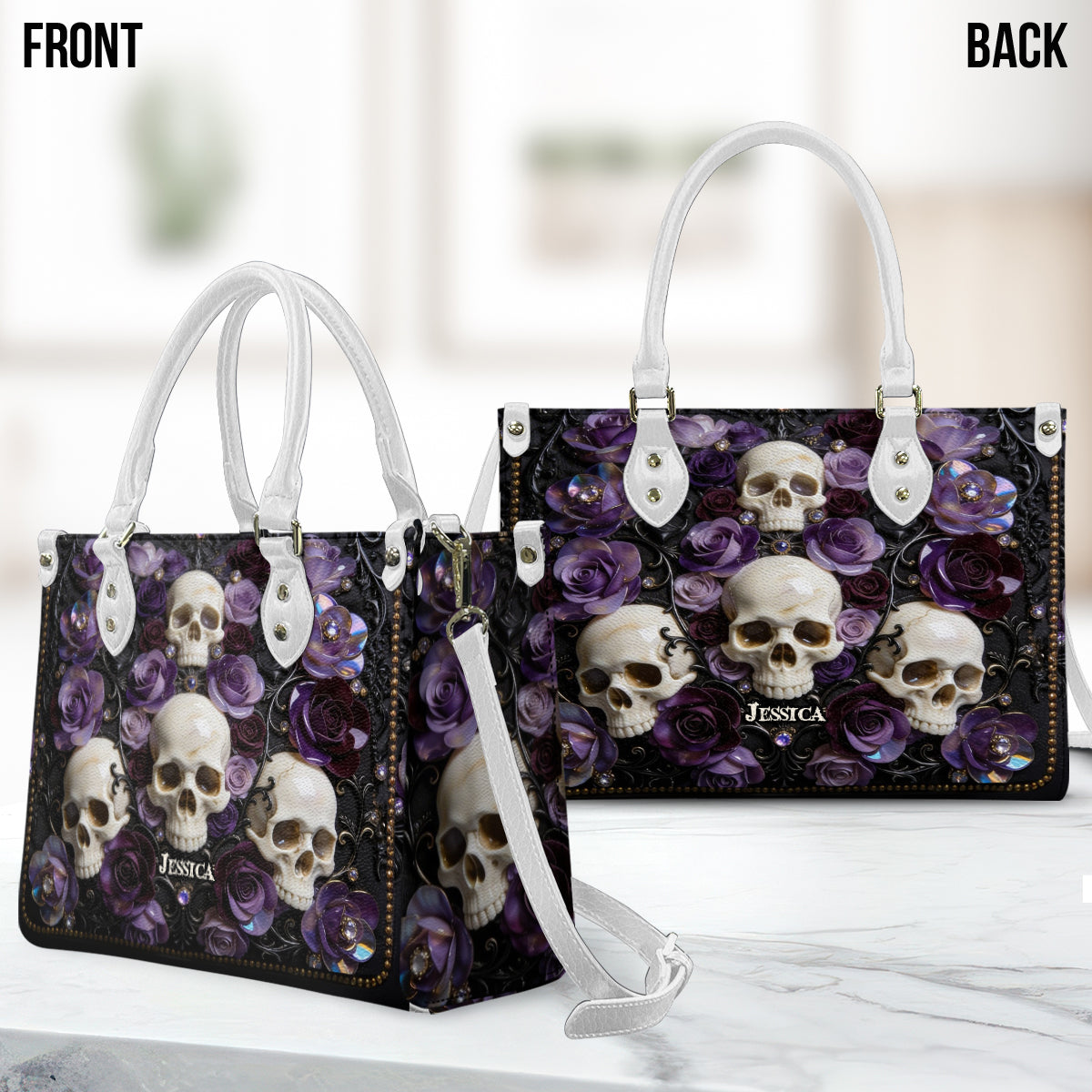 Skull And Roses - Personalized Skull Leather Handbag