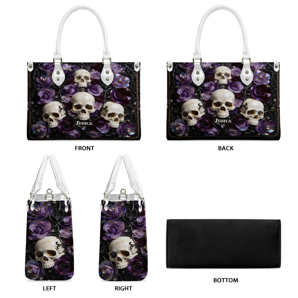 Skull And Roses - Personalized Skull Leather Handbag