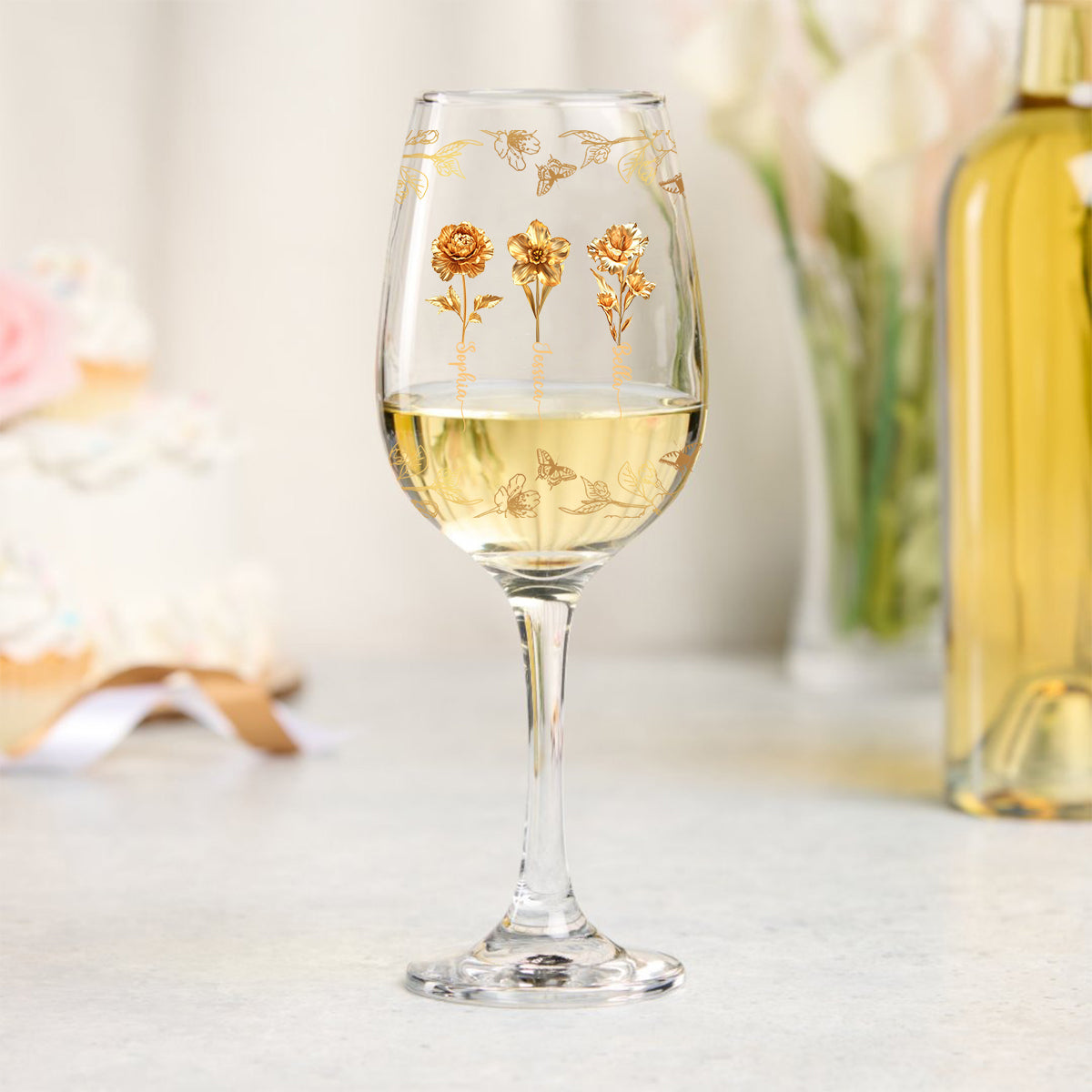 Sisters Are Different Flowers - Personalized Sibling Wine Glass With Long Stem