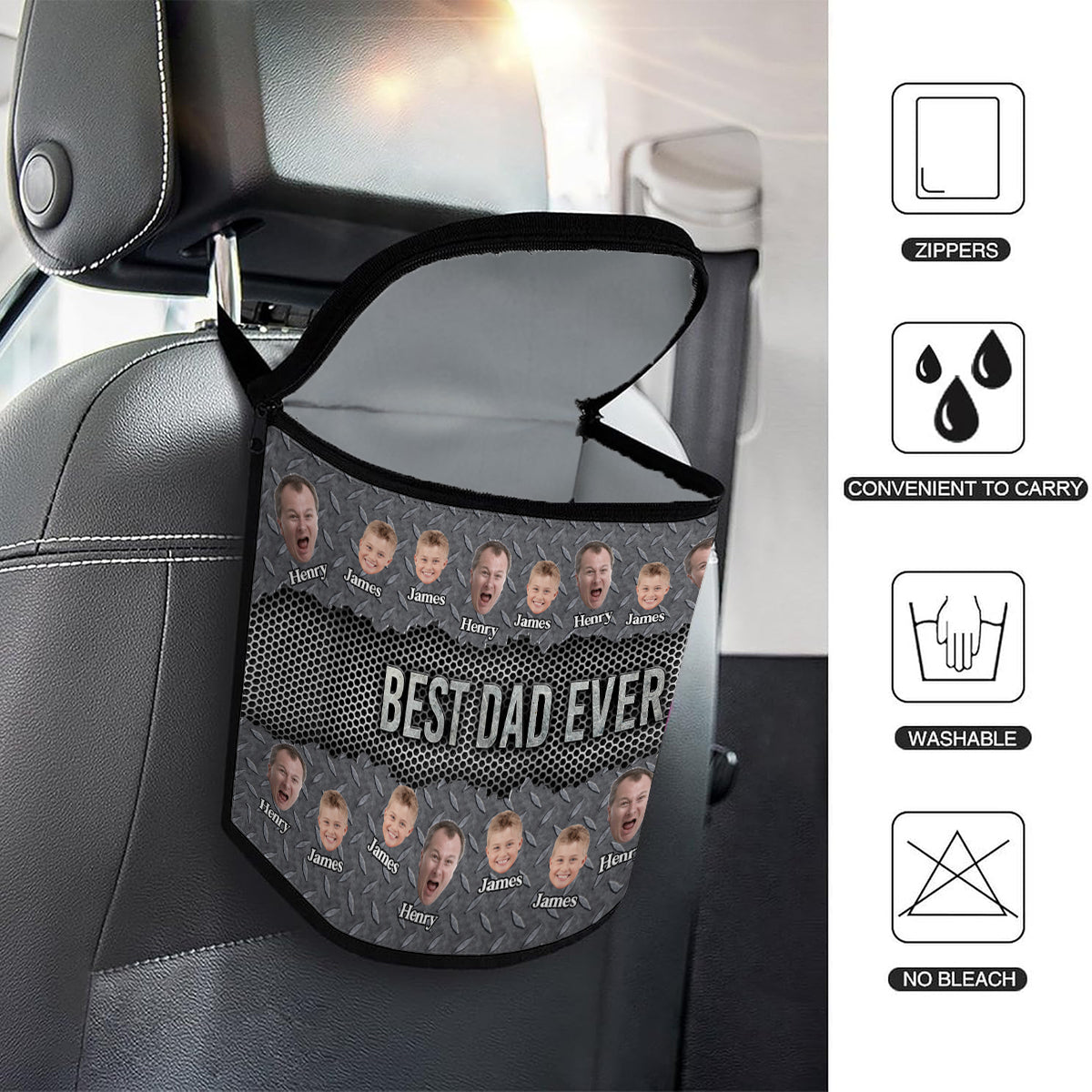 Best Dad Ever - Personalized Father Portable Car Trash Can/ Organizer