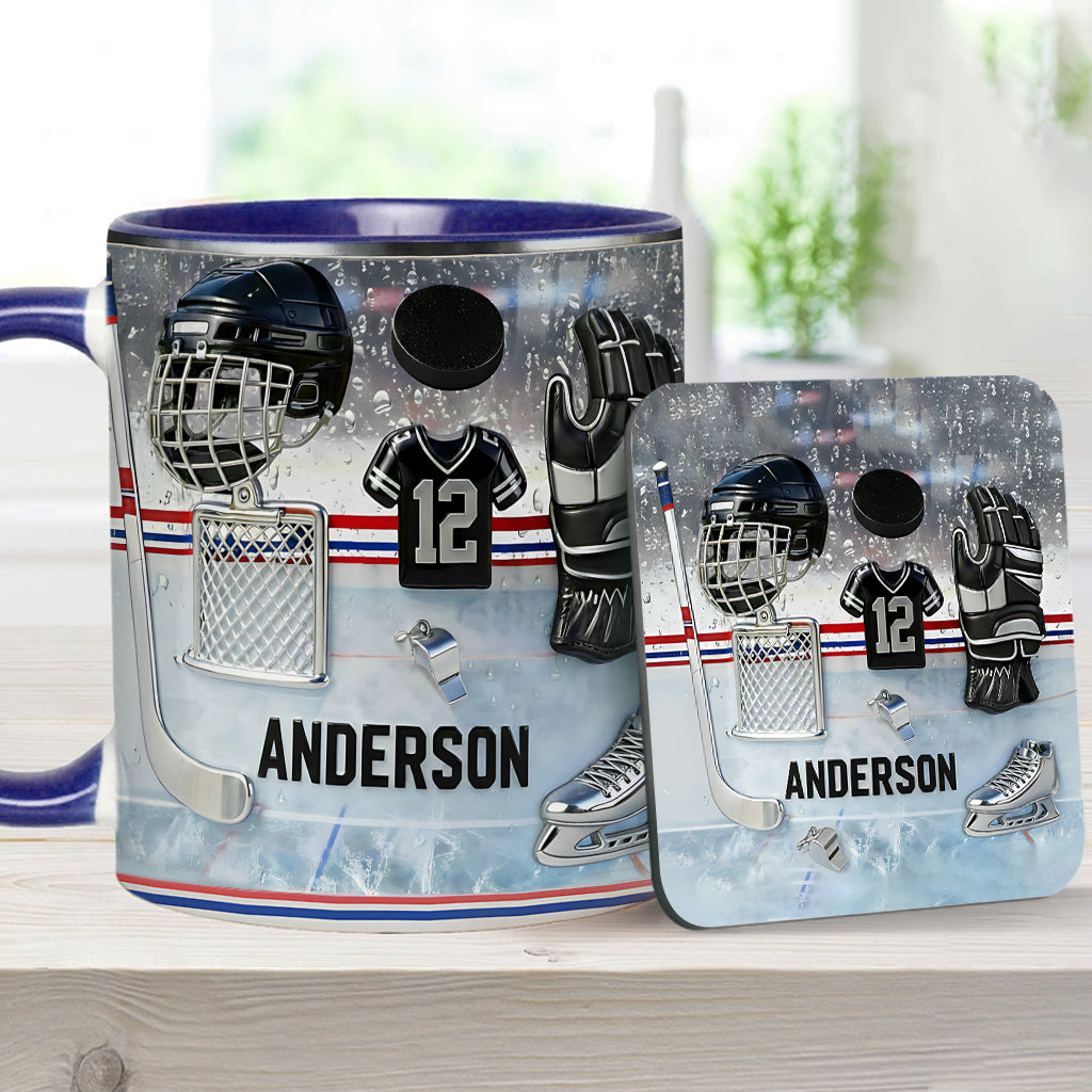 Love Ice Hockey - Personalized Hockey Accent Mug & Coaster