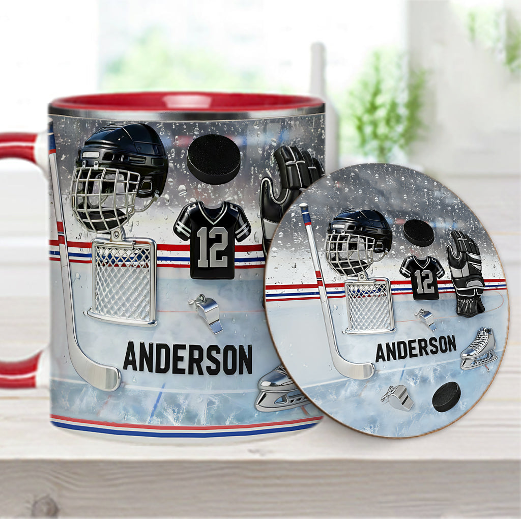 Love Ice Hockey - Personalized Hockey Accent Mug & Coaster