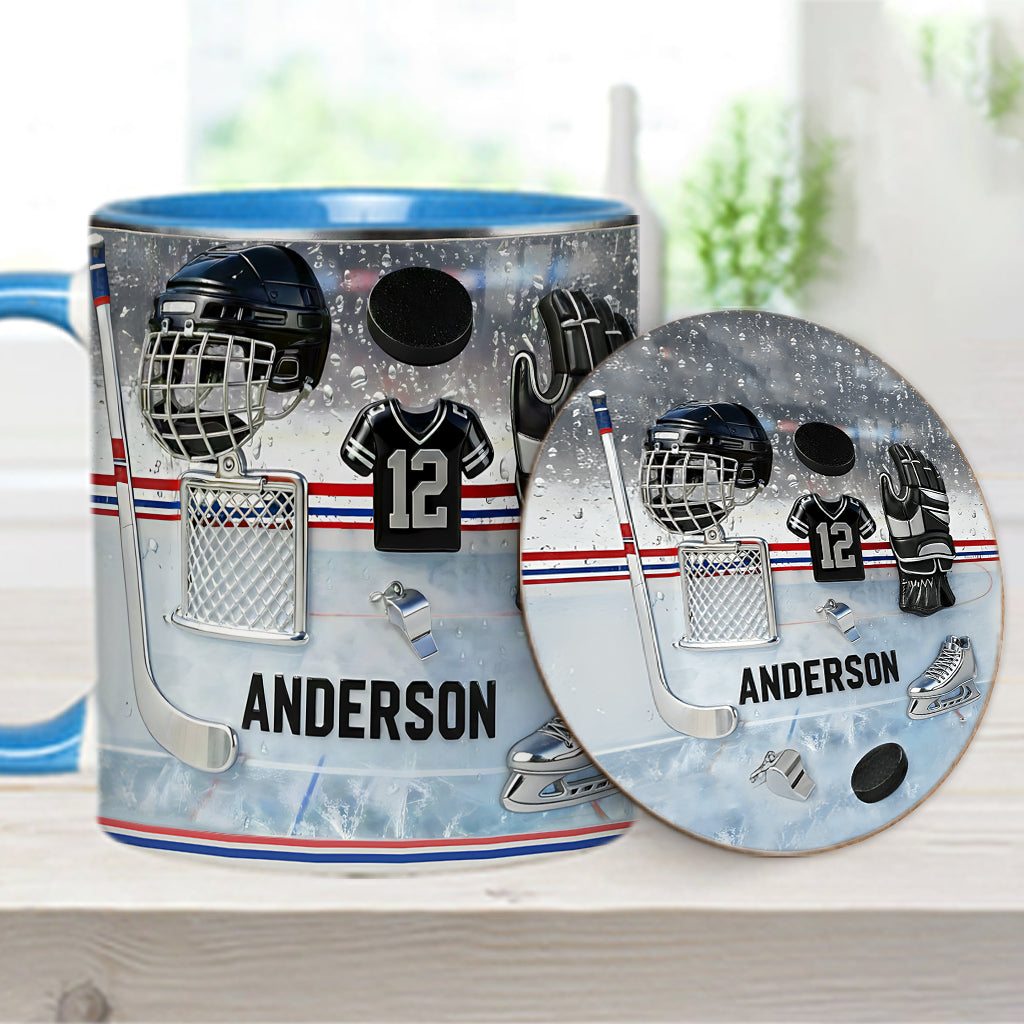 Love Ice Hockey - Personalized Hockey Accent Mug & Coaster