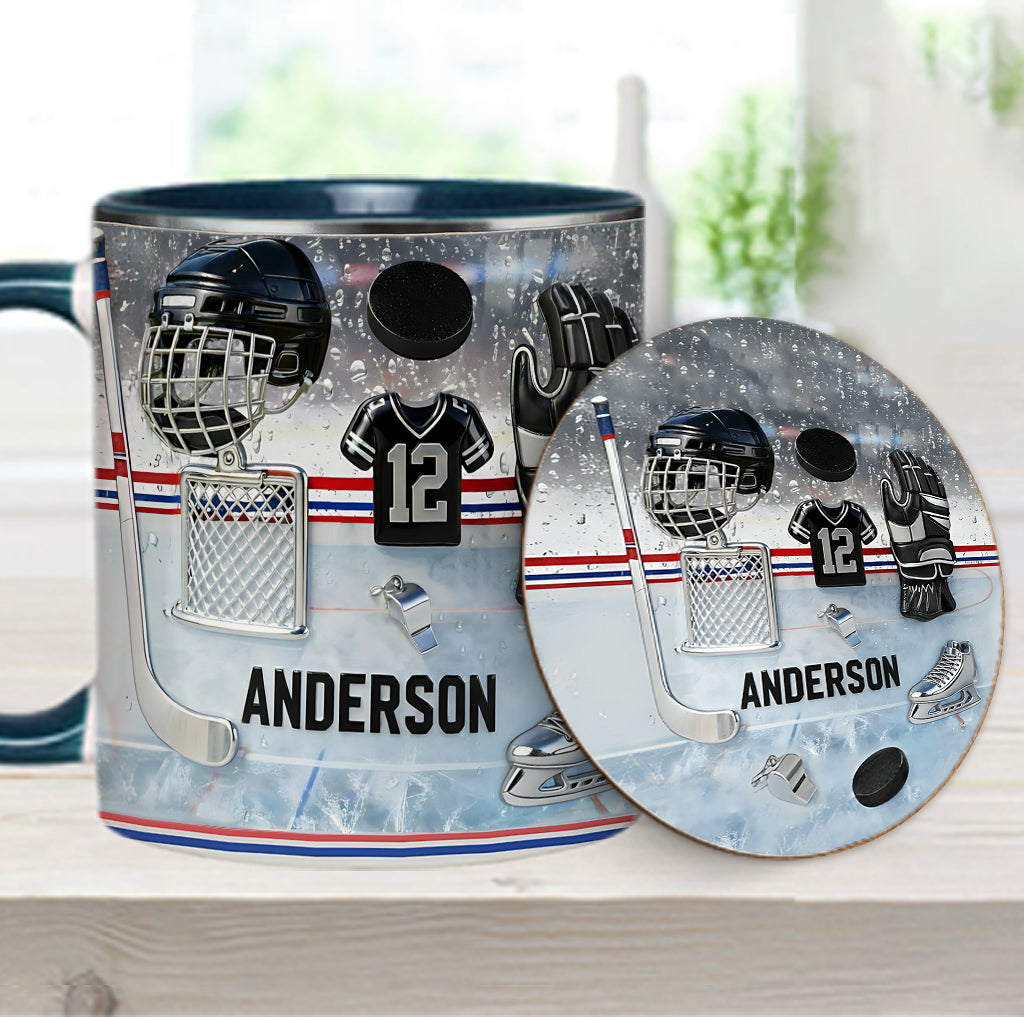Love Ice Hockey - Personalized Hockey Accent Mug & Coaster