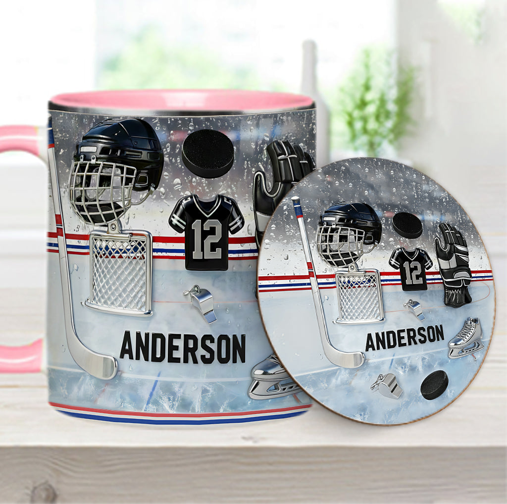 Love Ice Hockey - Personalized Hockey Accent Mug & Coaster