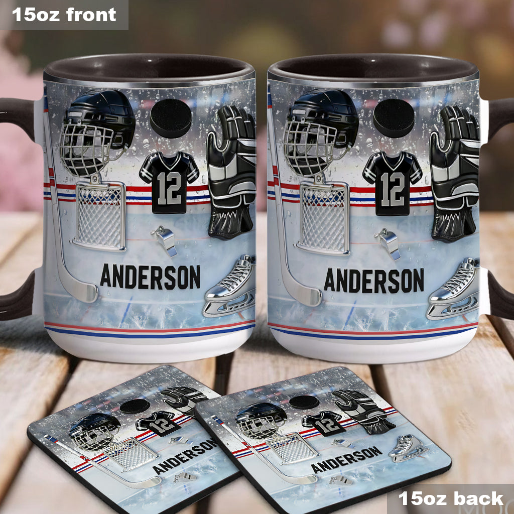 Love Ice Hockey - Personalized Hockey Accent Mug & Coaster