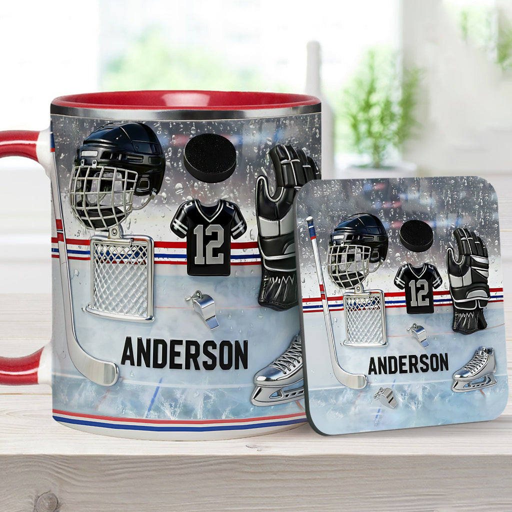 Love Ice Hockey - Personalized Hockey Accent Mug & Coaster