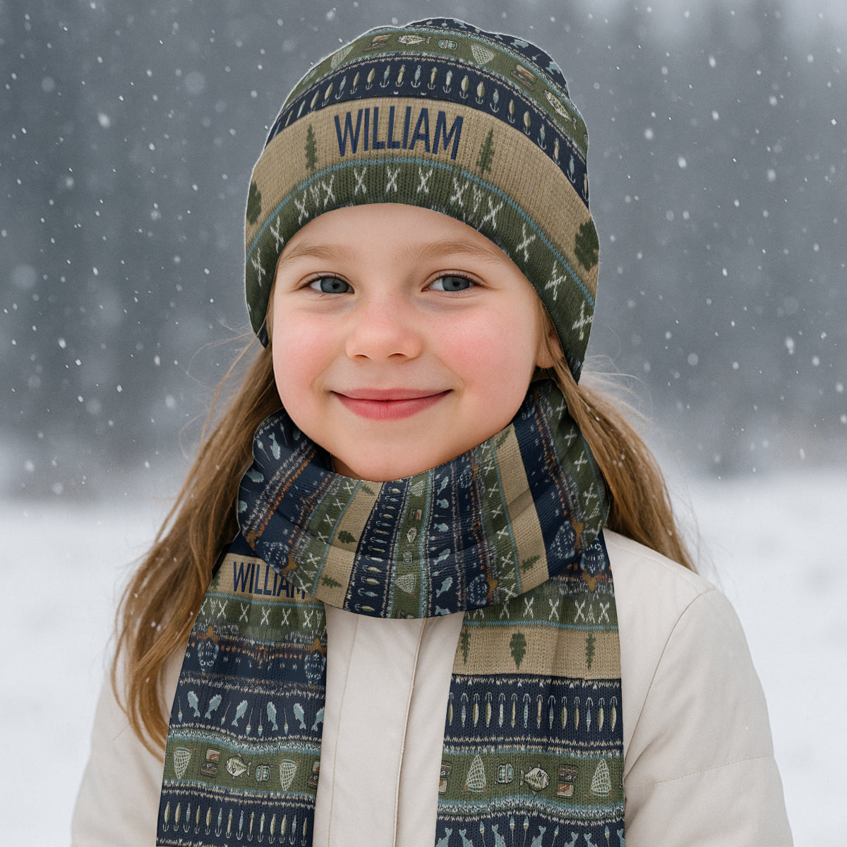 Fishing - Personalized Fishing Knitted Beanie Hat and Scarf Set