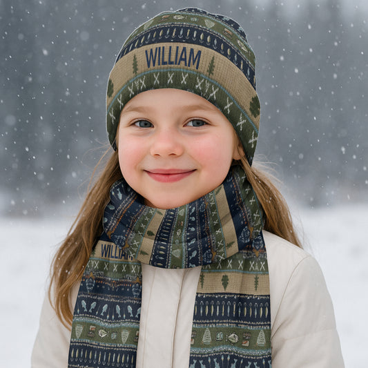 Fishing - Personalized Fishing Knitted Beanie Hat and Scarf Set