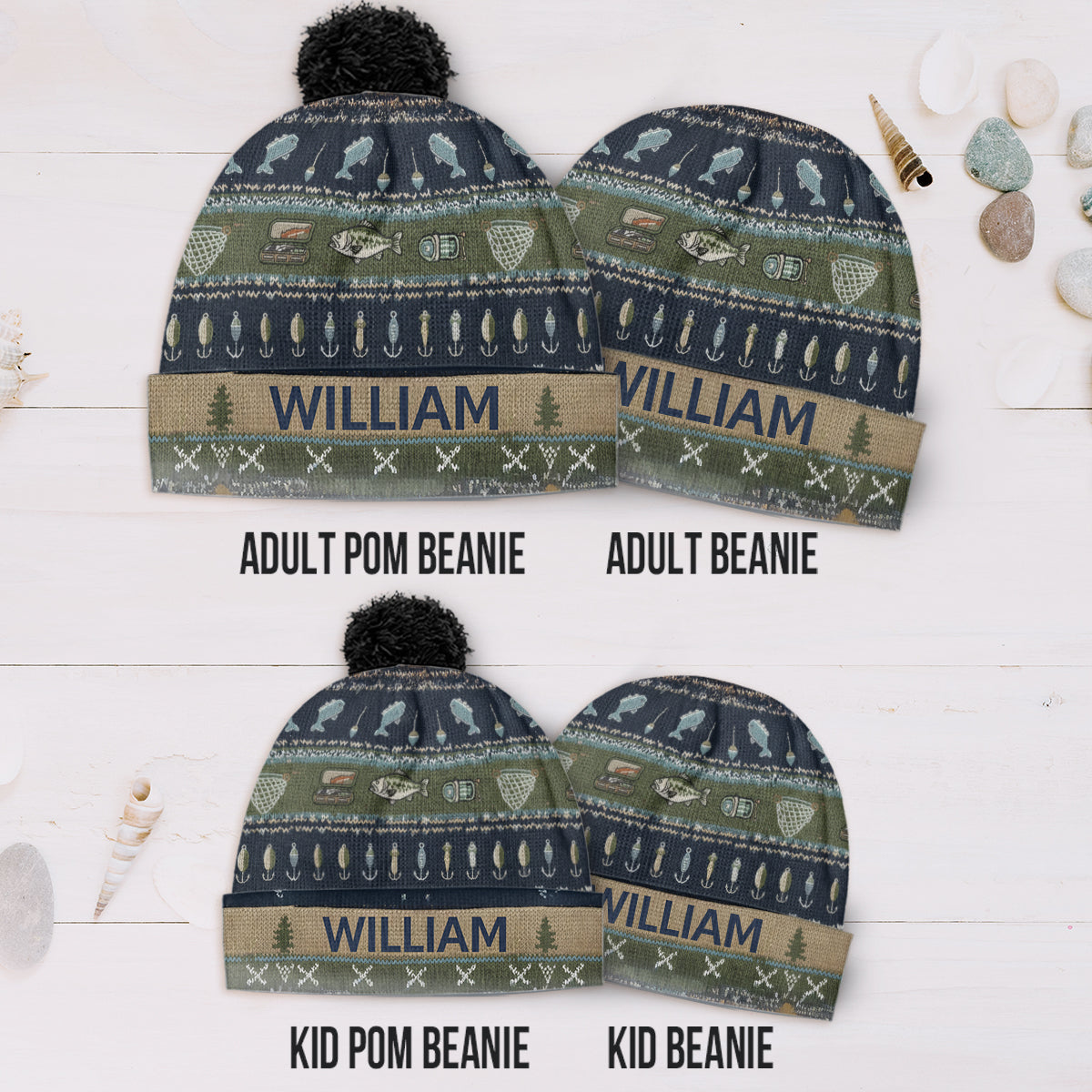 Fishing - Personalized Fishing Knitted Beanie Hat and Scarf Set