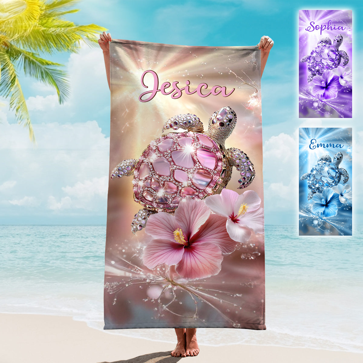 Smell The Sea Feel The Breeze - Personalized Turtle Quick-dry Beach Towel/ Bath Towel