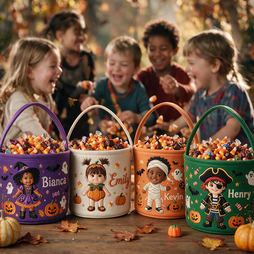 Trick Or Treat - Personalized Kid Canvas Bucket Bag